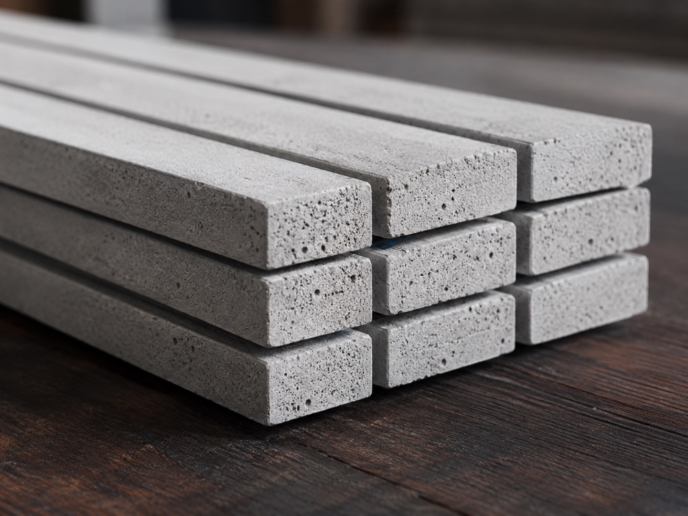 Réguas de concreto empilhadas, acabamento uniforme
